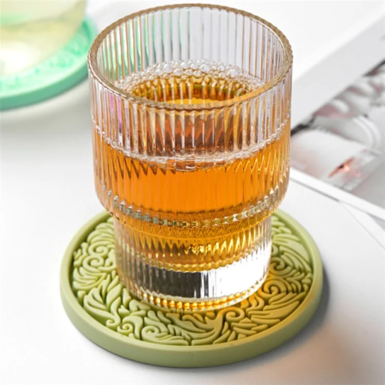 17*17cm Tiger Pattern Round Silicone Heat Resistant Mat Dining Table Placemat - Matcha Green