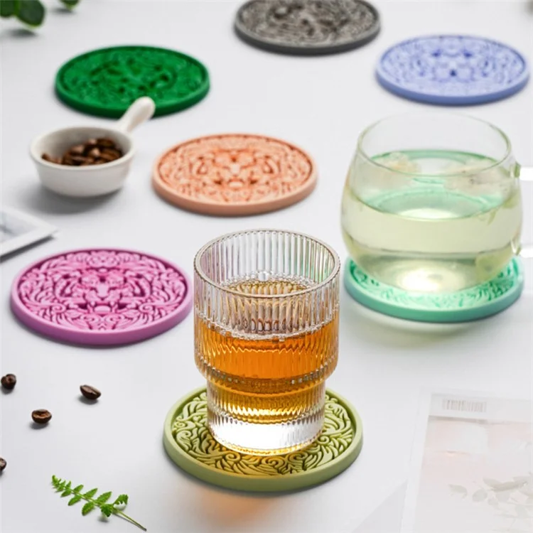 17*17cm Tiger Pattern Round Silicone Heat Resistant Mat Dining Table Placemat - Matcha Green