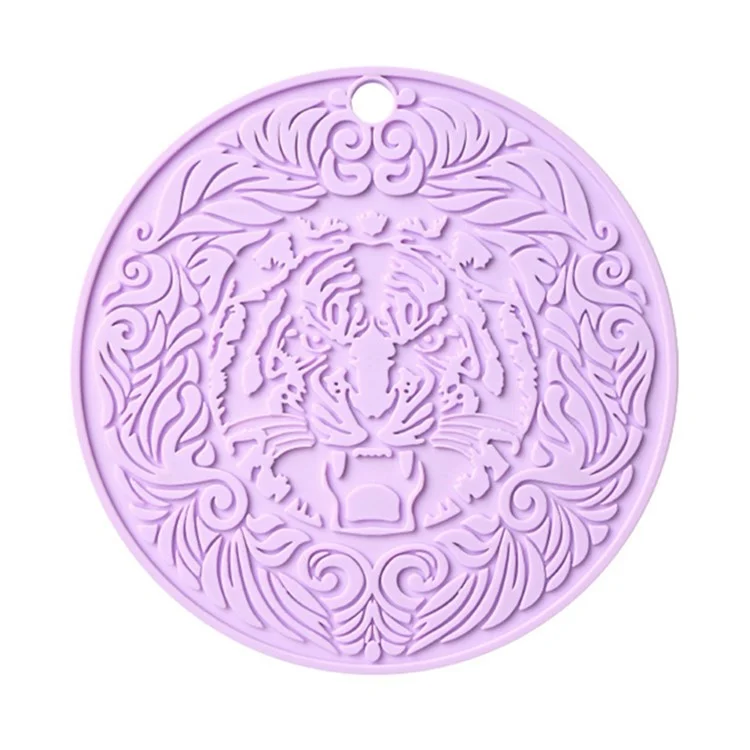 Alfombrilla térmica resistente al calor de 17*17cm con patrón de tigre redondo de silicona - Taro Purple