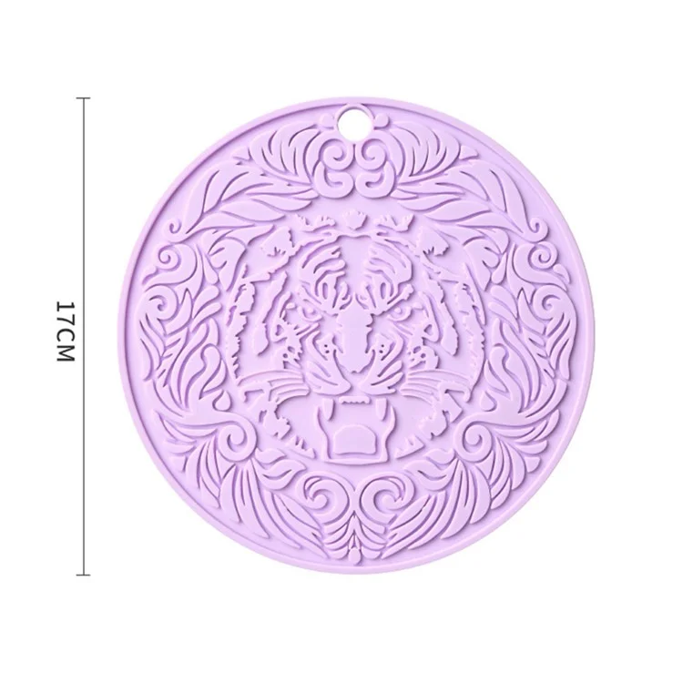 Alfombrilla térmica resistente al calor de 17*17cm con patrón de tigre redondo de silicona - Taro Purple