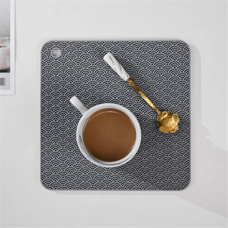 Square Silicone Bowl Dish Heat Insulation Pad Dining Table Protection Mat - Grey