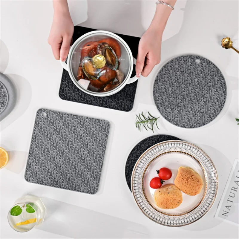 Square Silicone Bowl Dish Heat Insulation Pad Dining Table Protection Mat - Grey