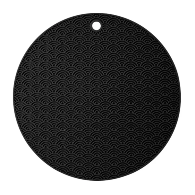 Round Silicone Anti-scalding Bowl Dish Pad Dining Table Protection Mat - Black