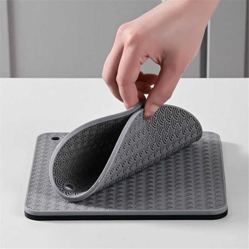Round Silicone Anti-scalding Bowl Dish Pad Dining Table Protection Mat - Black