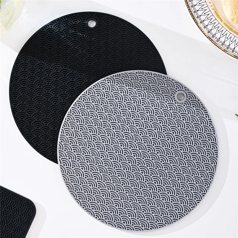 Round Silicone Anti-scalding Bowl Dish Pad Dining Table Protection Mat - Black