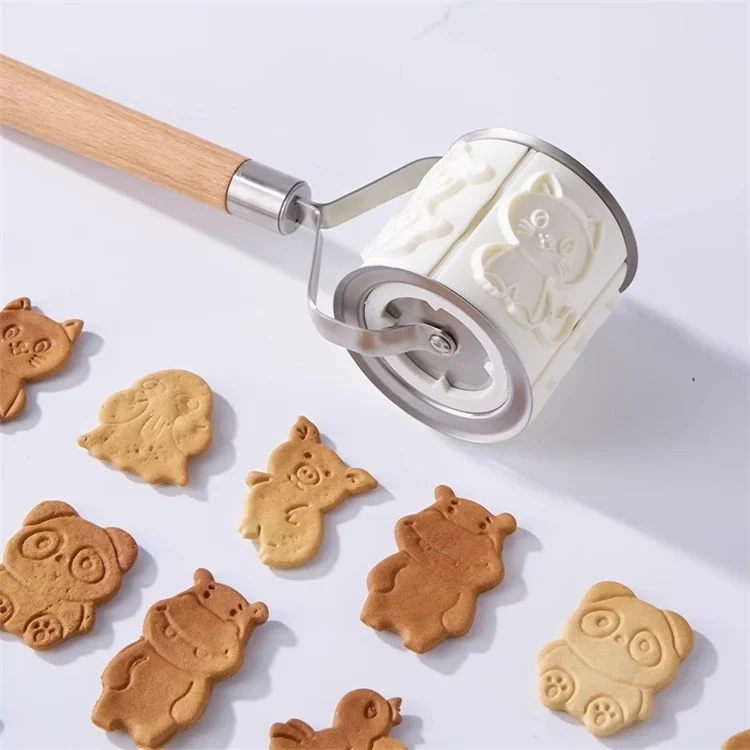 Cartoon Animals Biscuit Mold Roller Type Cookies Fondant Making Mould (BPA Free, No FDA) - Milky White