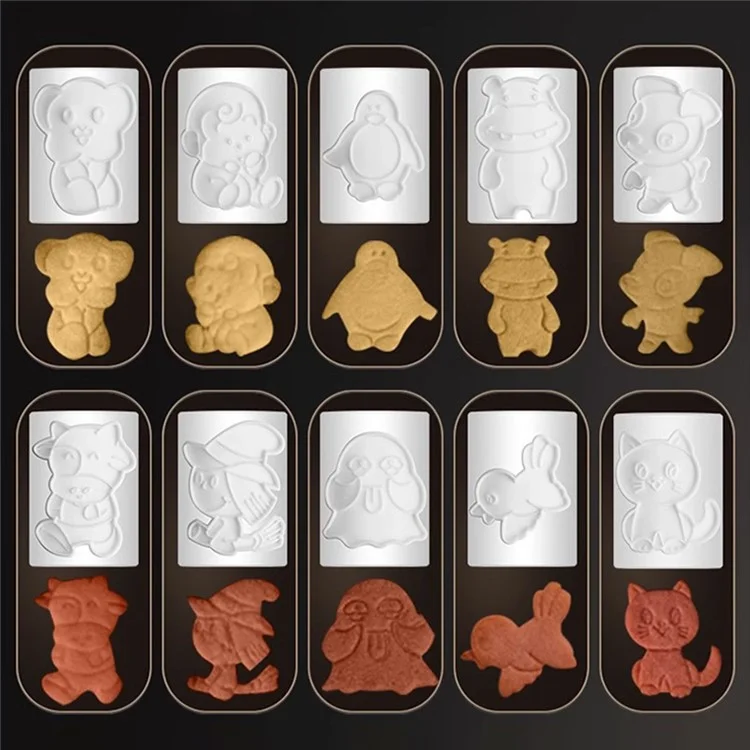 Cartoon Animals Biscuit Mold Roller Type Cookies Fondant Making Mould (BPA Free, No FDA) - Milky White