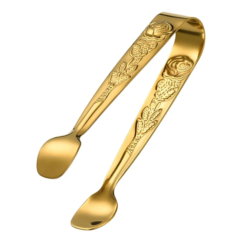 304 Edelstahl Rose Muster Mini Lebensmittelzange Eiswürfelklemme (BPA-frei, kein FDA) - Gold