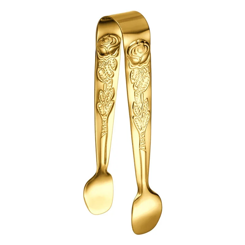 304 Edelstahl Rose Muster Mini Lebensmittelzange Eiswürfelklemme (BPA-frei, kein FDA) - Gold