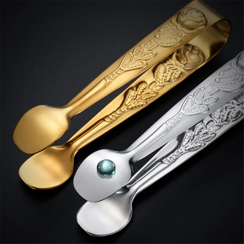 304 Edelstahl Rose Muster Mini Lebensmittelzange Eiswürfelklemme (BPA-frei, kein FDA) - Gold
