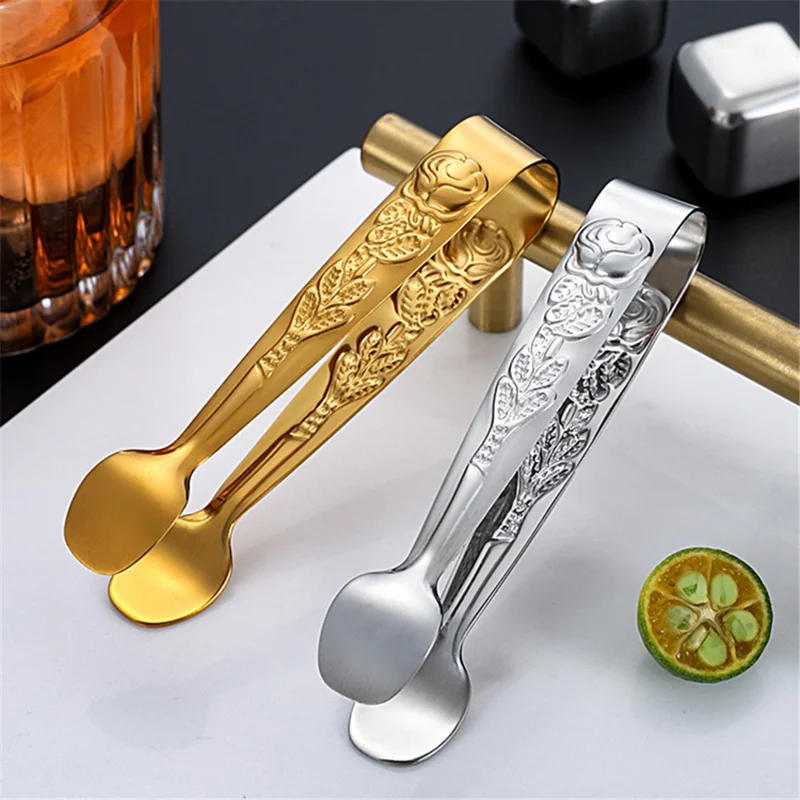 304 Edelstahl Rose Muster Mini Lebensmittelzange Eiswürfelklemme (BPA-frei, kein FDA) - Gold