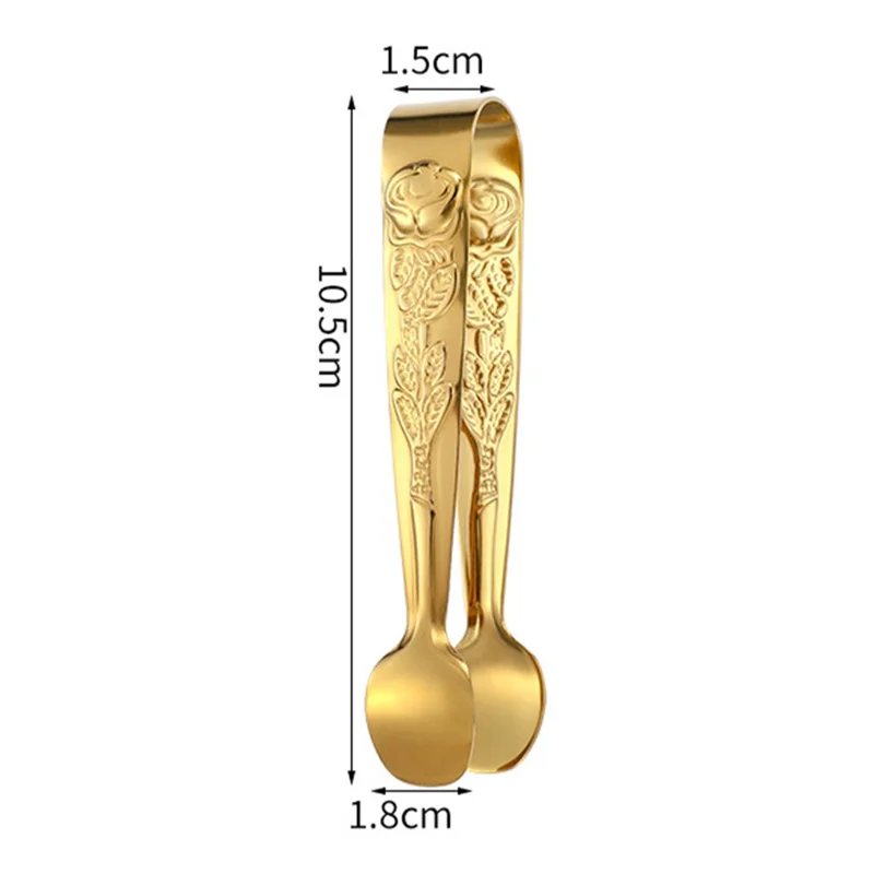 304 Edelstahl Rose Muster Mini Lebensmittelzange Eiswürfelklemme (BPA-frei, kein FDA) - Gold