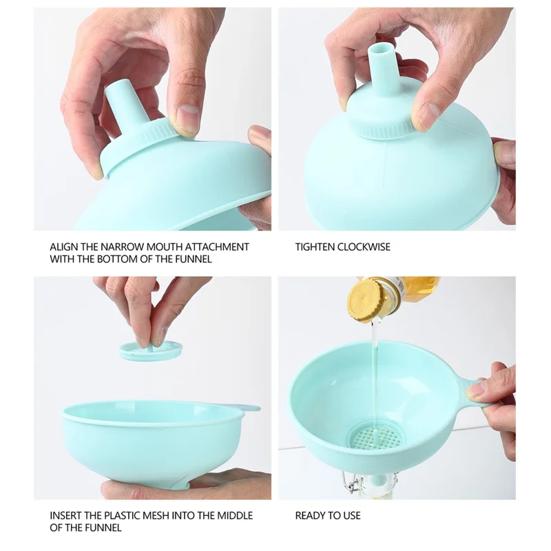 3-In-1 Plastic Funnel Strainer Food Grade Kitchen Filter for Oil Water Spices Beed (BPA Free / FDA Certificate)