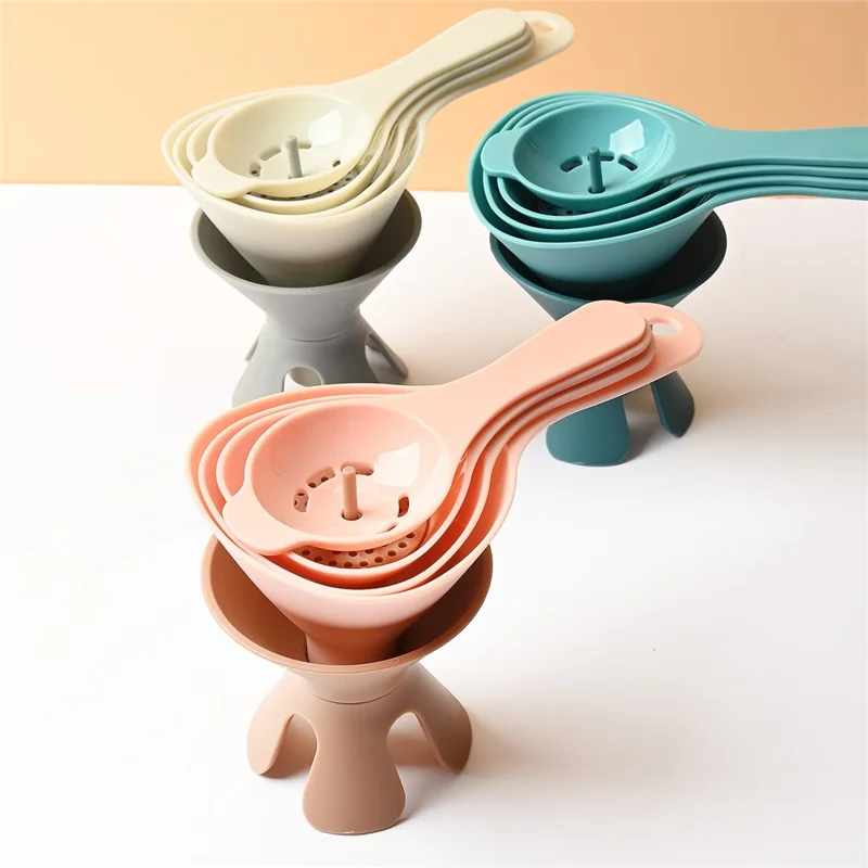 6-in-1 PP Oil Honey Grain Filtering Funnel Egg Separation Kitchen Funnel Set (FDA Certificated, BPA-free) - Pink