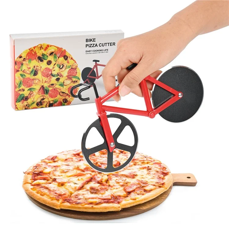 Bike Shape Design Pizza Cutter Kitchen Tool PP + Acier Inoxydable Pizza Cutting Tool (No FDA, Sans BPA) - Rouge