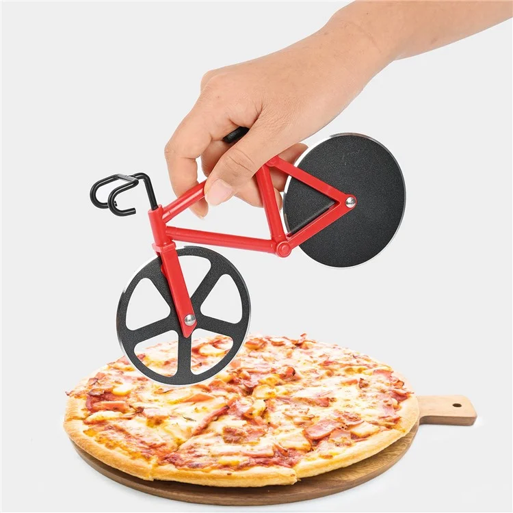 Bicycle Shaped Pizza Cutter Wheel Stainless Steel Blade Housewarming Gift (BPA-Free, No FDA) - Red