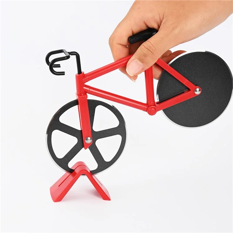 Bicycle Shaped Pizza Cutter Wheel Stainless Steel Blade Housewarming Gift (BPA-Free, No FDA) - Red
