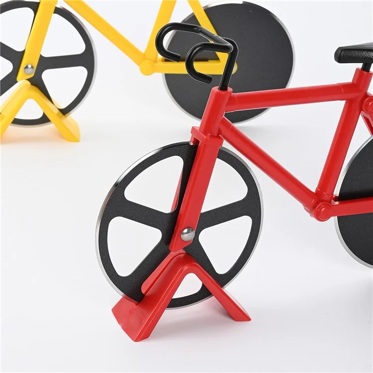 Bicycle Shaped Pizza Cutter Wheel Stainless Steel Blade Housewarming Gift (BPA-Free, No FDA) - Red