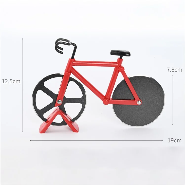 Bicycle Shaped Pizza Cutter Wheel Stainless Steel Blade Housewarming Gift (BPA-Free, No FDA) - Red