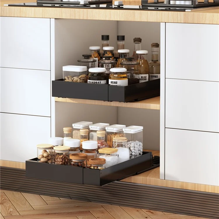 dbs220 Kitchen Cabinet Pull-out Storage Rack Carbon Steel Slide Rail Organizer Shelf - White