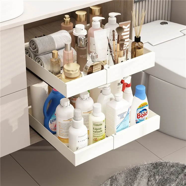 dbs220 Kitchen Cabinet Pull-out Storage Rack Carbon Steel Slide Rail Organizer Shelf - White
