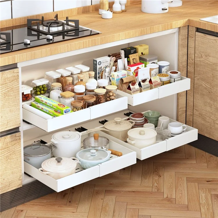 dbs220 Kitchen Cabinet Pull-out Storage Rack Carbon Steel Slide Rail Organizer Shelf - White