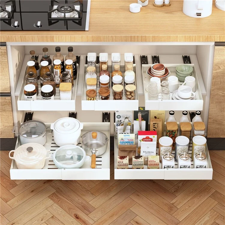 dbs220 Kitchen Cabinet Pull-out Storage Rack Carbon Steel Slide Rail Organizer Shelf - White