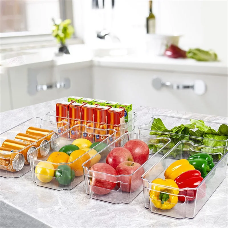 Clear PET Food Storage Container Refrigerator Organizer Bin (BPA-Free, No FDA), Size: L