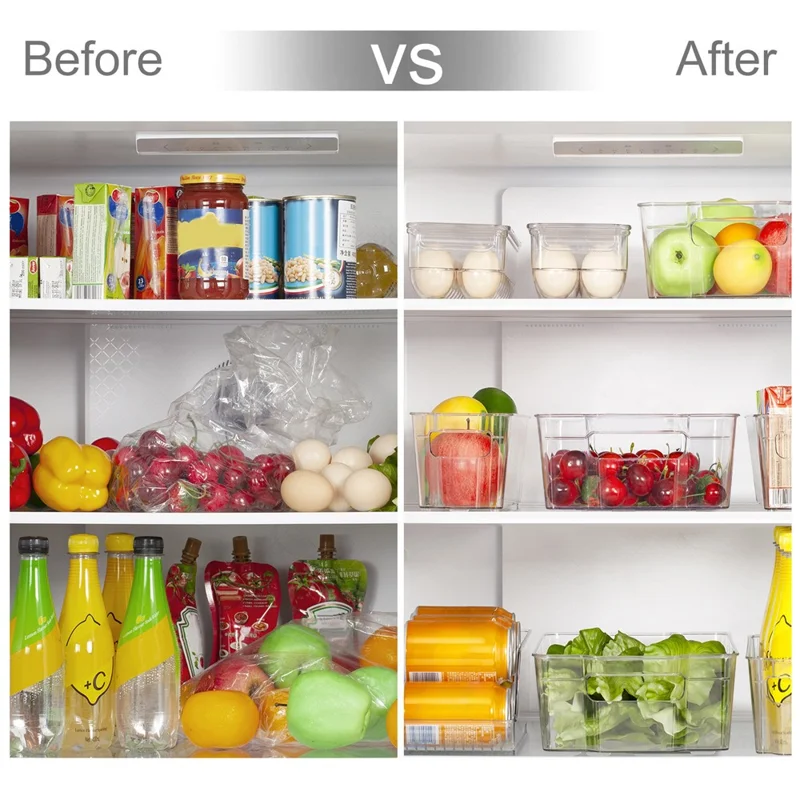 Clear PET Food Storage Container Refrigerator Organizer Bin (BPA-Free, No FDA), Size: L