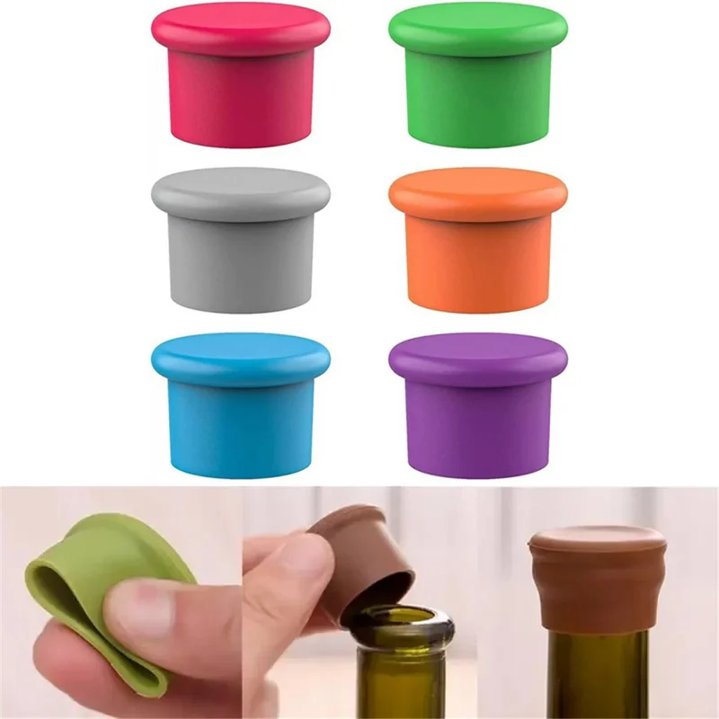 6Pcs / Set Leak Proof Silicone Wine Bottle Cap Reusable Beer Sealer Cover (BPA Free, No FDA)