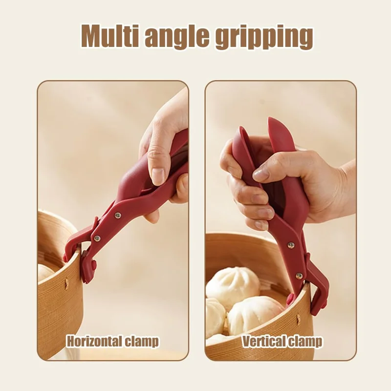 Kitchen Multifunction Anti-Scald PP Bowl Holder Clip for Pots, Plates - Red