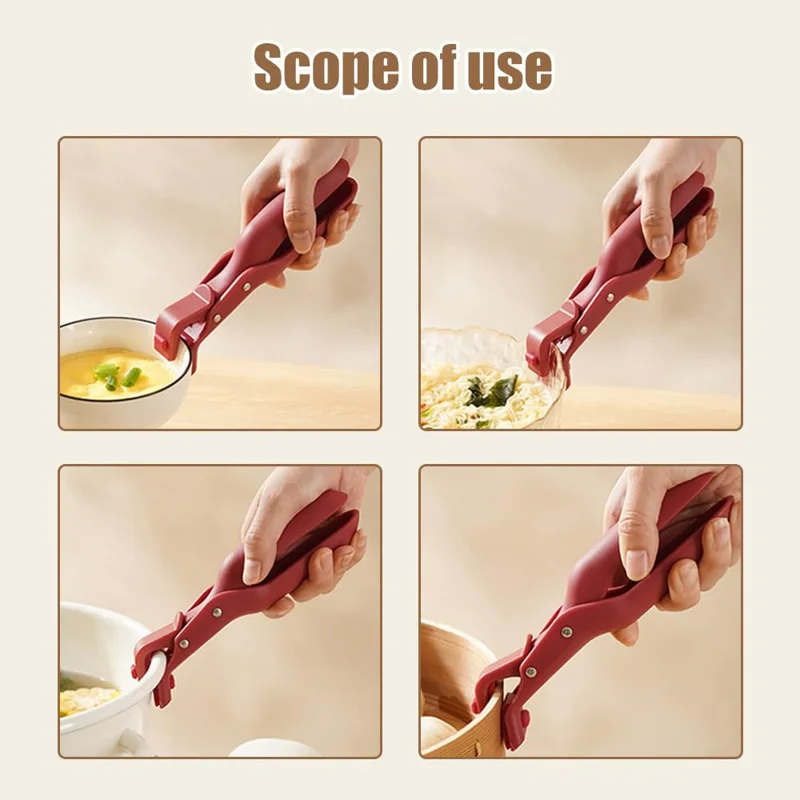 Kitchen Multifunction Anti-Scald PP Bowl Holder Clip for Pots, Plates - Red