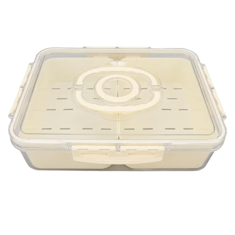 Sealed Food Storage Container with Lid, 2-Compartment Divided Fridge Organizer Box (BPA Free, US FDA)