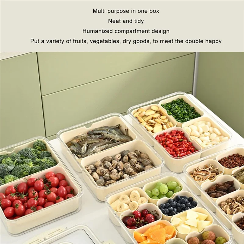 Sealed Food Storage Container with Lid, 2-Compartment Divided Fridge Organizer Box (BPA Free, US FDA)