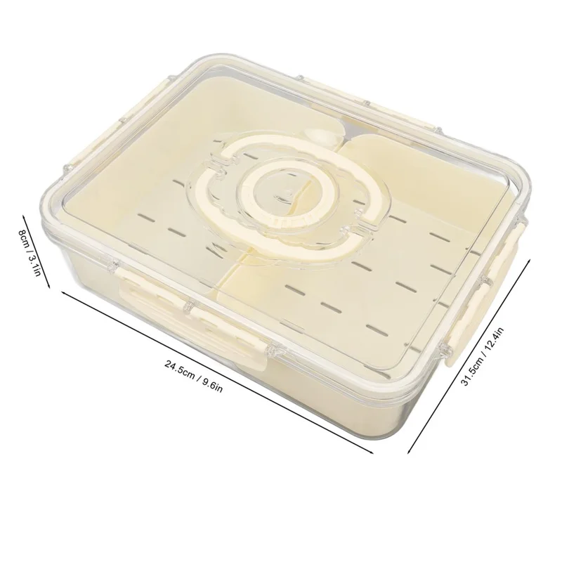 Sealed Food Storage Container with Lid, 2-Compartment Divided Fridge Organizer Box (BPA Free, US FDA)