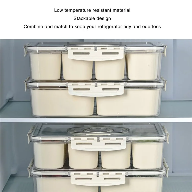Sealed Food Storage Container with Lid, 4-Compartment Divided Fridge Organizer Box (BPA Free, US FDA)
