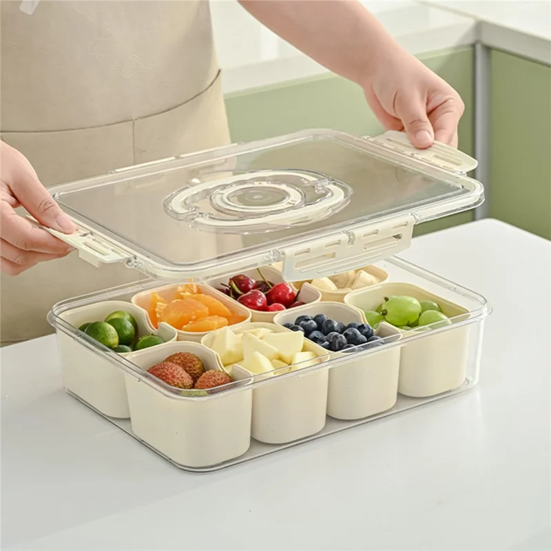Sealed Food Storage Container with Lid, 8-Compartment Divided Fridge Organizer Box (BPA Free, US FDA)