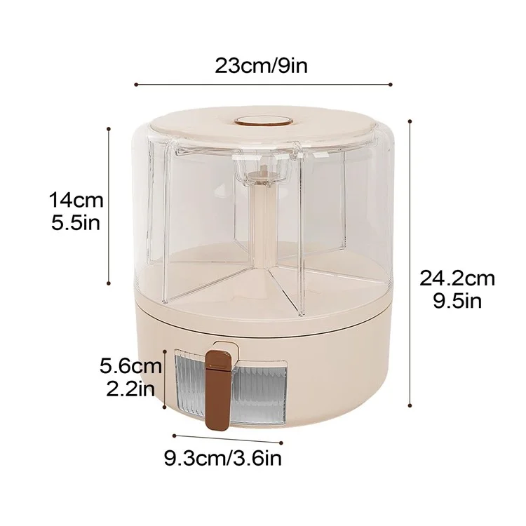 Removable Rotating Grain Storage Box 6 Grids Rice Bucket Moisture-Proof Insect-Proof Sealed Food Dispenser 4L (BPA-Free, NO FDA Certificate)