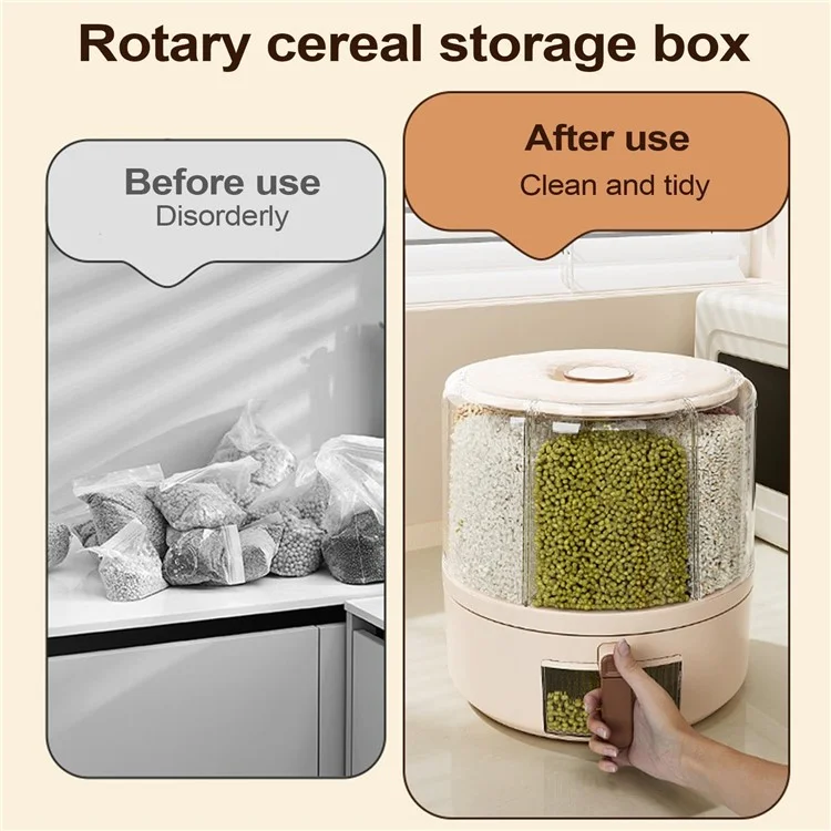 Removable Rotating Grain Storage Box 6 Grids Rice Bucket Moisture-Proof Insect-Proof Sealed Food Dispenser 4L (BPA-Free, NO FDA Certificate)