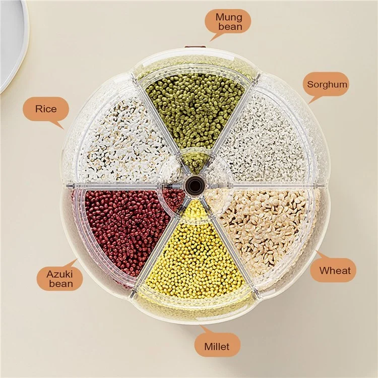 Removable Rotating Grain Storage Box 6 Grids Rice Bucket Moisture-Proof Insect-Proof Sealed Food Dispenser 4L (BPA-Free, NO FDA Certificate)
