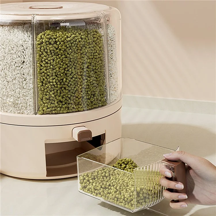 Removable Rotating Grain Storage Box 6 Grids Rice Bucket Moisture-Proof Insect-Proof Sealed Food Dispenser 4L (BPA-Free, NO FDA Certificate)