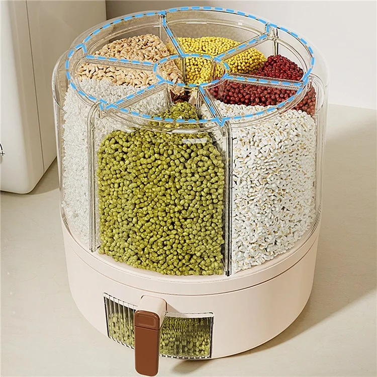 Removable Rotating Grain Storage Box 6 Grids Rice Bucket Moisture-Proof Insect-Proof Sealed Food Dispenser 4L (BPA-Free, NO FDA Certificate)