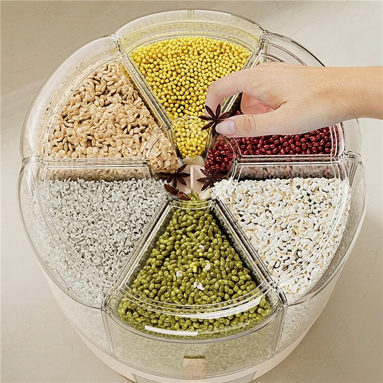 Removable Rotating Grain Storage Box 6 Grids Rice Bucket Moisture-Proof Insect-Proof Sealed Food Dispenser 4L (BPA-Free, NO FDA Certificate)