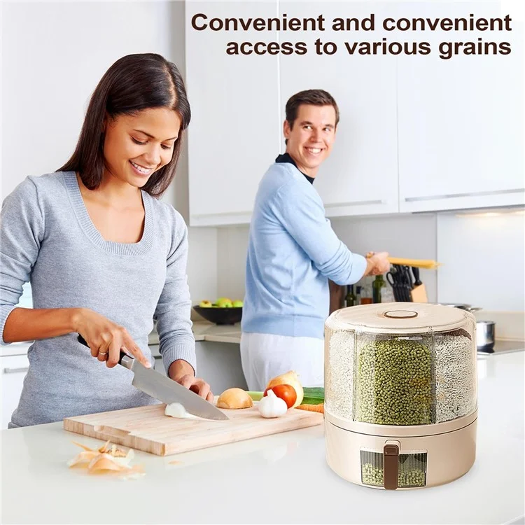 Removable Rotating Grain Storage Box 6 Grids Rice Bucket Moisture-Proof Insect-Proof Sealed Food Dispenser 4L (BPA-Free, NO FDA Certificate)