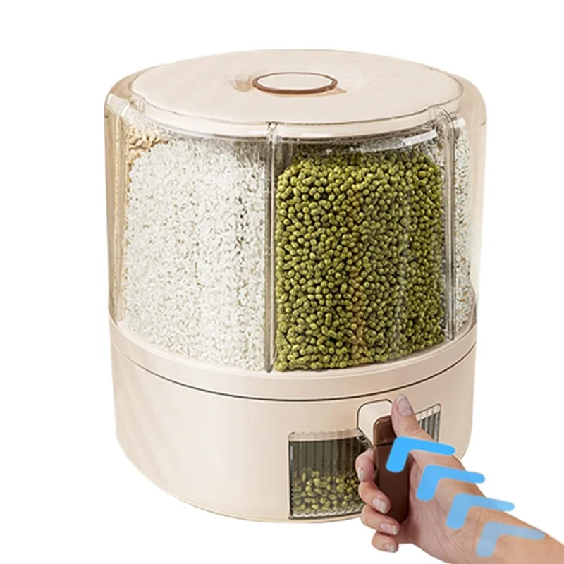 Removable Rotating Grain Storage Box 6 Grids Rice Bucket Moisture-Proof Insect-Proof Sealed Food Dispenser 6.5L (BPA-Free, NO FDA Certificate)