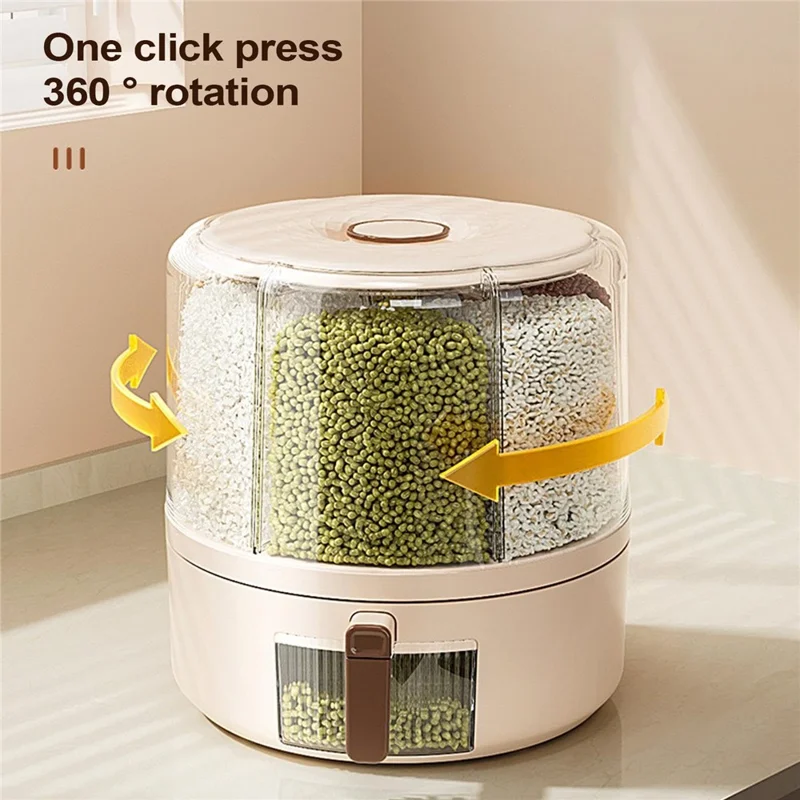Removable Rotating Grain Storage Box 6 Grids Rice Bucket Moisture-Proof Insect-Proof Sealed Food Dispenser 6.5L (BPA-Free, NO FDA Certificate)