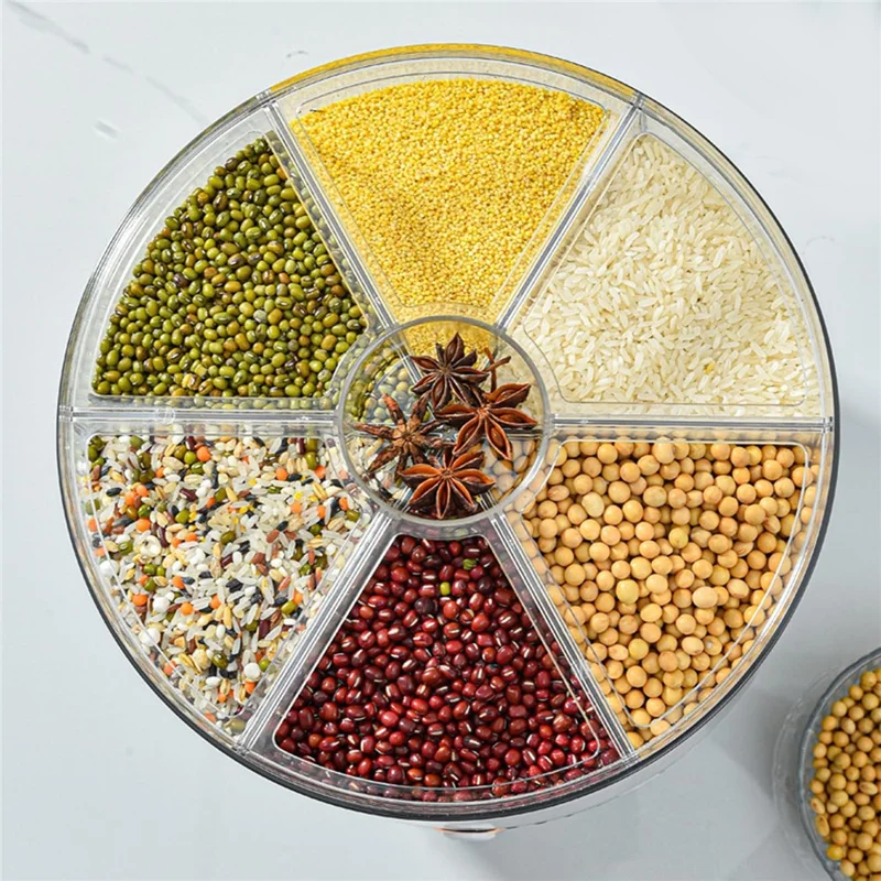 10KG Rotating Cereal Dispenser PET Food Container 6 Compartments Airtight Moisture Proof Grain Bucket (No FDA, BPA Free) - Blackish Green