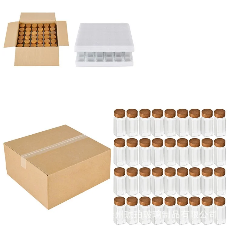 36 vasetti di spezie quadrati da 4 once in vetro trasparente con coperchio in legno (senza FDA, senza BPA)