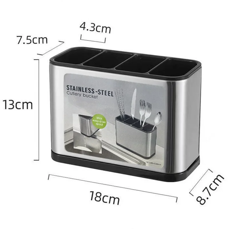 Stainless Steel Shell Kitchen Utensil Holder 4 Grids Cutlery Organizer Non Slip Drainage Bucket