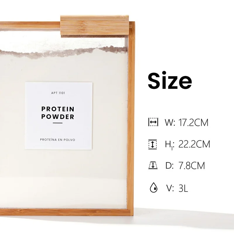 Bamboo Wood Food Storage Container 3L Capacity Cereal Dispenser Grain Bucket (BPA-Free, NO FDA Certificate)